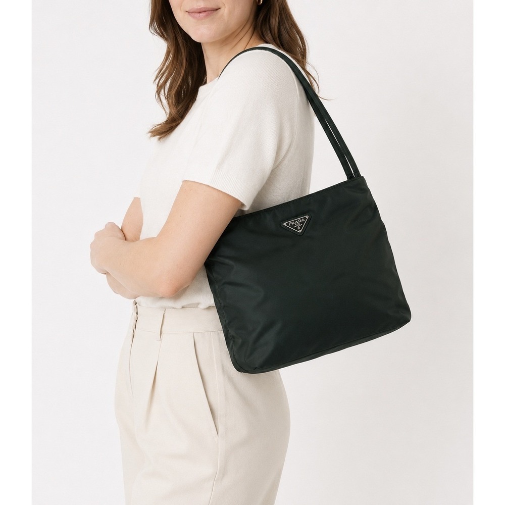 Prada Tessuto City Nylon Shoulder Bag Dark Green Luxury Y2K Vintage Minimalist